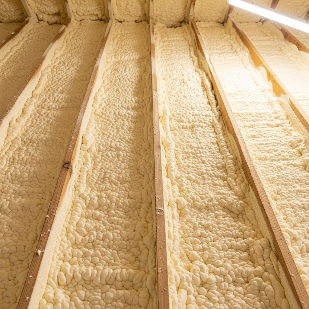 Closed-cell spray foam applied to attic decking — Frisco, TX