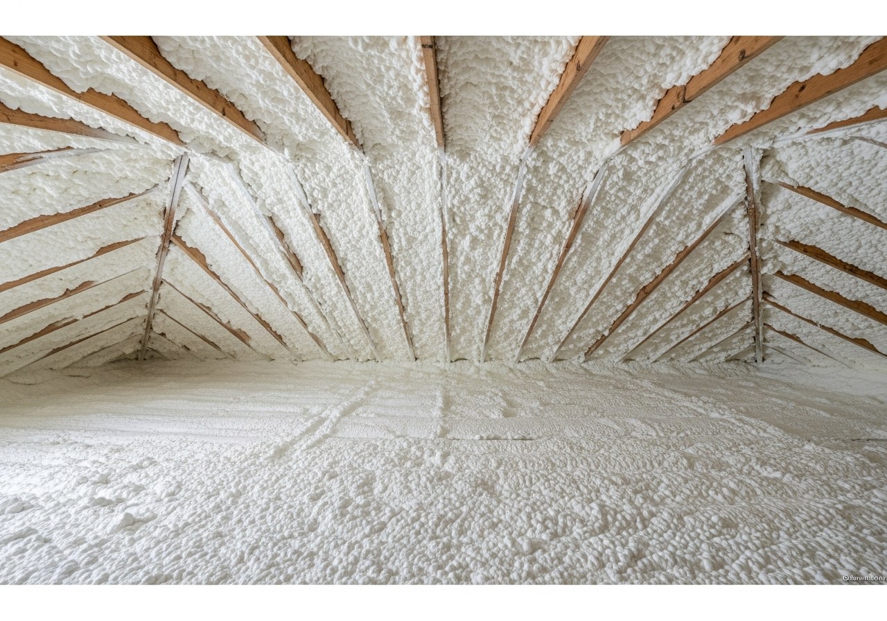 Open-cell spray foam insulation in residential attic — Frisco, TX